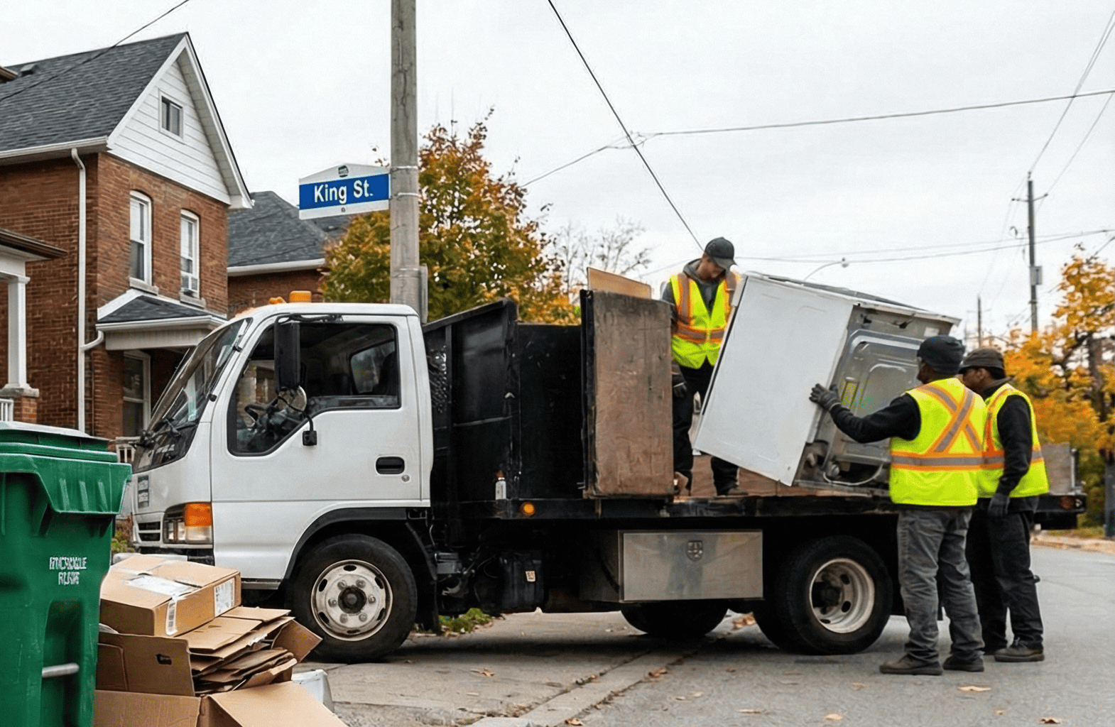 A truck collecting scrap and recyclable materials in Hamilton, Ontario.
